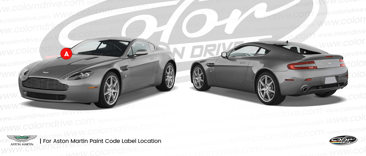 Schemat lokalizacji etykiety z kodem lakieru ASTON MARTIN